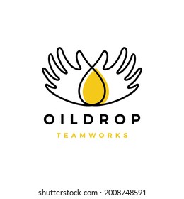 oil drop hand team work logo vector icon illustration