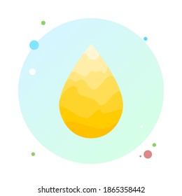 Oil drop or honey in circle icon with long shadow as industrial and petroleum concept. Vector illustration. Olive or fuel gold oil droplet concept. Collagen liquid yellow sign.