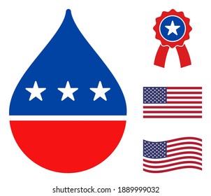 Oil drop icon in blue and red colors with stars. Oil drop illustration style uses American official colors of Democratic and Republican political parties, and star shapes. Simple oil drop vector sign,