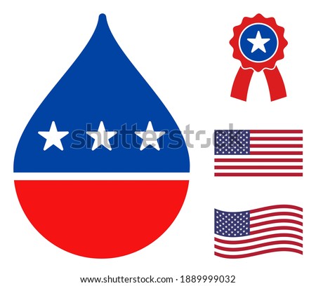Oil drop icon in blue and red colors with stars. Oil drop illustration style uses American official colors of Democratic and Republican political parties, and star shapes. Simple oil drop vector sign,