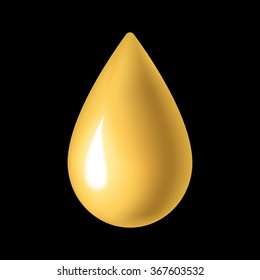 Oil drop icon. Droplet liquid nature and ecological. Golden sign isolated on black background. Gold design element. Symbol of olive, honey, energy, fuel. Ecological natural. Stock Vector illustration.