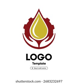 Oil drop icon with gear element with transparent background