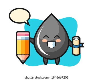 Oil drop illustration cartoon is graduation with a giant pencil, cute style design for t shirt, sticker, logo element