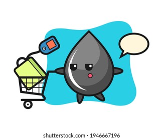 Oil drop illustration cartoon with a shopping cart, cute style design for t shirt, sticker, logo element