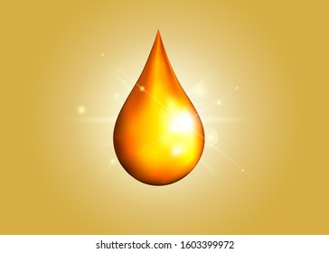 Oil drop isolated on white background. Cosmetic spa serum  bubble of vitamin E or argan oil. Vector illustration: golden drops of oil, golden serum