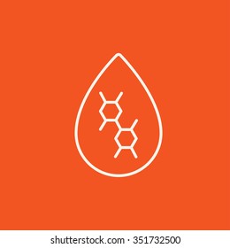 Icono de línea de caída de petróleo para web, móviles e infografías. Icono blanco vector aislado en fondo rojo.