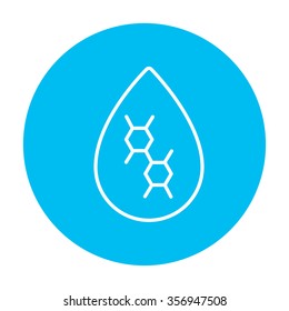 Oil drop line icon for web, mobile and infographics. Vector white icon on the light blue circle isolated on white background.
