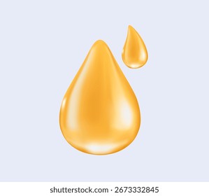 Oil Drop. Liquid oil drops on a white surface. Olive drip, syrup, collagen, serum. 3D realistic skincare and cosmetic concept. Vector illustration
