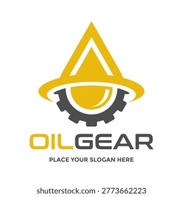 Oil drop merged with a gear wheel. Vector logo for automotive industry, mechanical service, or engineering.