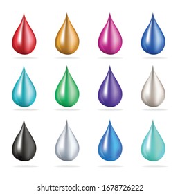 Oil drop set, collection of oil drops for beauty and cosmetics or food and drink products, vector illustration isolated on white background.
