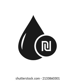 Oil drop with shekel currency sign isolated on white background. Vector illustration