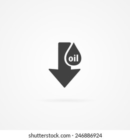 Oil Drop Sign And Arrow Icon. Shadow And White Background.