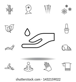oil drop for spa, hand outline icon. Detailed set of spa and relax illustrations icon. Can be used for web, logo, mobile app, UI, UX