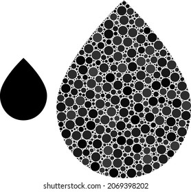 Oil drop vector collage of circle dots in different sizes and color shades. Circle dots are united into oil drop vector illustration. Abstract vector illustration.