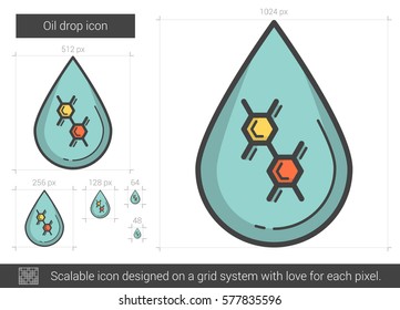 Icono de línea vectorial de caída de aceite aislado en fondo blanco. Icono de línea de caída de petróleo para infografía, sitio web o aplicación. Icono escalable diseñado en un sistema de cuadrícula.