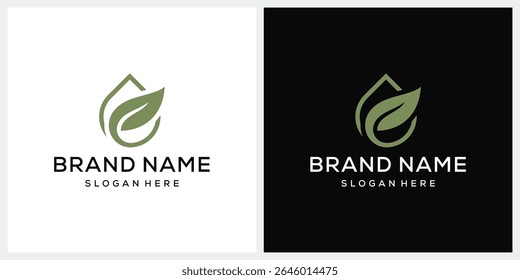 oil drop water and leaf nature logo design inspiration