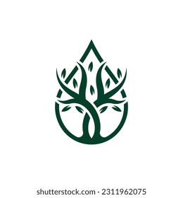 logotipo del árbol de gota de petróleo, logotipo icono plantilla del vector, un hermoso logo del árbol con agua dulce de gota