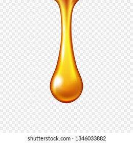 Oil Drop, Yellow Water Droplet Or Gold Honey Drip Isolated On Transparent Background. Golden Caramel, Orange Confectionery Syrup, Sauce Icon. Vector Melted Bee Honey Template.