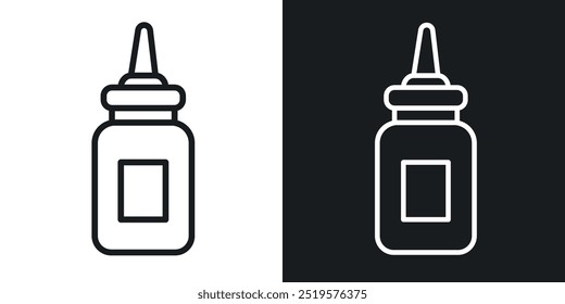 Oil dropper bottle black and white icon.