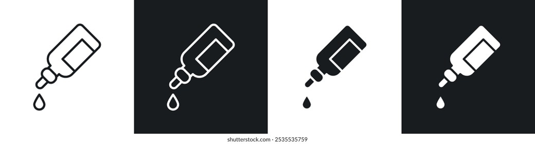 Oil dropper bottle vector icon set in black and white. EPS 10 illustration