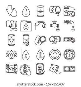 oil drops and oil crash icon set, over white background, line style, vector illustration