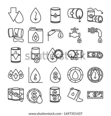oil drops and oil crash icon set, over white background, line style, vector illustration