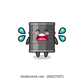 oil drum cartoon illustration with crying gesture , cute design