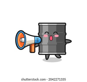 oil drum character illustration holding a megaphone , cute design