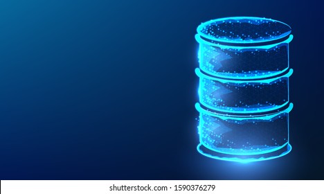 Oil drum container / barrel, abstract low poly wireframe mesh design. from connecting dot and line. vector illustration on blue background