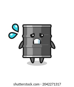 oil drum mascot character with afraid gesture , cute design