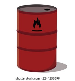 Oil drum vector, oil barrel vector isolated on white background, red color, fire icon