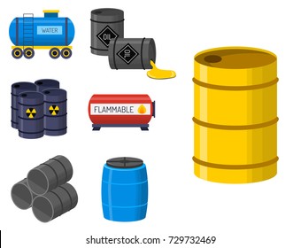 Oil drums container fuel cask storage rows steel barrels capacity tanks natural metal old bowels chemical vessel vector illustration