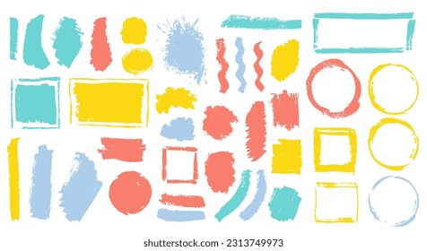 Oil dye brush stroke vector collection. Isolated border box fluid shapes. Inkblot blot sale sticker imprint bundle. Daub gouache spots drawing.