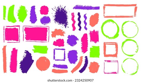 Oil dye daub vector batch. Isolated border box creative elements. Streak stain sale label stamp bundle. Daub gouache stains design.