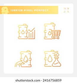 Oil economy gradient linear vector icons set. Energy market. Petroleum industry. Oil price. Global business. Thin line contour symbol designs bundle. Isolated outline illustrations collection