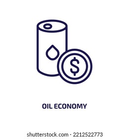 Oil Economy Icon From Cryptocurrency Collection. Thin Linear Oil Economy, Fuel, Petroleum Outline Icon Isolated On White Background. Line Vector Oil Economy Sign, Symbol For Web And Mobile