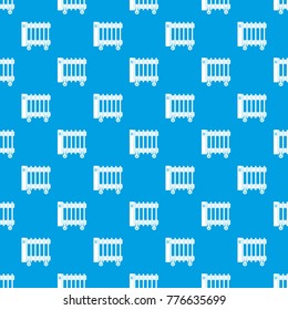 Oil electric heater on wheels pattern repeat seamless in blue color for any design. Vector geometric illustration