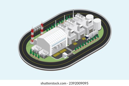 oil energy, diesel oil power plant with isometric graphic