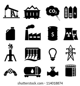 Oil and energy icon set in black