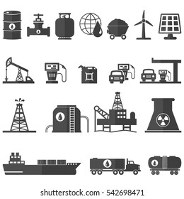 Oil And Energy Resources Icons Set Vector Illustration
