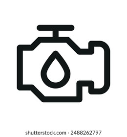 Icono de UI de servicio de cambio de motor de aceite, motor de comprobación de coche con símbolo de Vector de línea mínima de caída de aceite