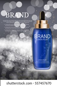 Oil Essence Hydrating Concentrate Bottle Template for Ads or Magazine Background. 3D Realistic Vector Iillustration. EPS10