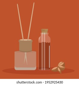 Oil essential and flavoring spa in dark background relax icon- Vector