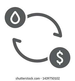 Oil exchange glyph icon, fuel and cost, oil price sign, vector graphics, a solid pattern on a white background, eps 10.