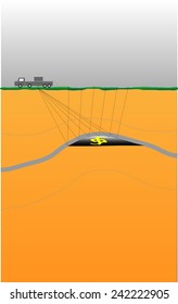 Oil exploration by seismic, vector illustration