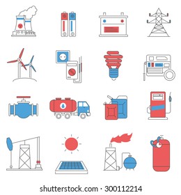 Oil extracting storage and fuel distribution power and energy systems pictograms collection line abstract isolated vector illustration