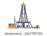 Oil extraction platform. Drilling Rig with Pipe and Tanks Element. Editable Vector Illustration of Oil Drill and Industrial Structure on White Background