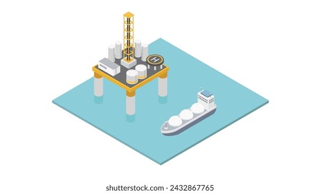 Icono de plataforma de extracción de petróleo. Icono isométrico del vector de la plataforma de extracción de aceite para el diseño de la web aislado en fondo transparente.