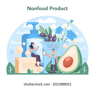 Oil extraction or production industry. Vegatable oil: cocoa, olive, sunflower, avocado, corn. Organic vegetarian ingredient for cooking and non-edible production. Vector flat illustration