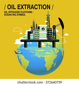 oil extraction upon sea in flat design style